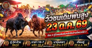 วัวชนสองตัวเอาหัวชนกันกลางลานสนามชนโคภาคใต้ ประกอบบทความวัวชนเดิมพันสูงสุด